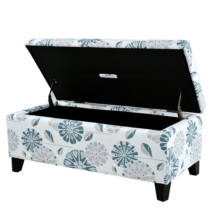 Luxury Storage Ottoman With Floral Patterned Fabric, Soft-Close Hinges, Multi Functional