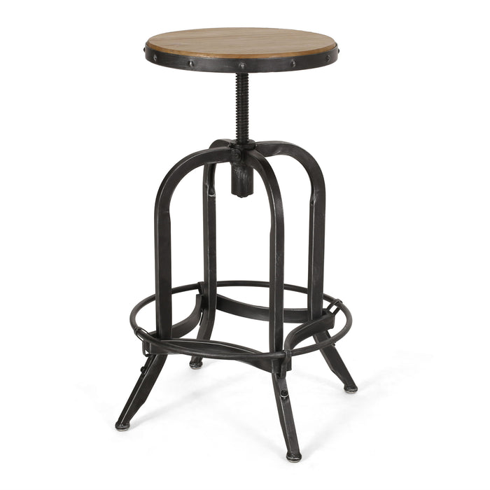 Industrial Firwood Adjustable Height Swivel Barstools (Set of 2) Metal & Wood - Natural / Pewter